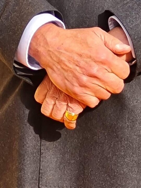 Här ser vi kung Carl Gustafs händer och guldringen han bär på sitt lillfinger